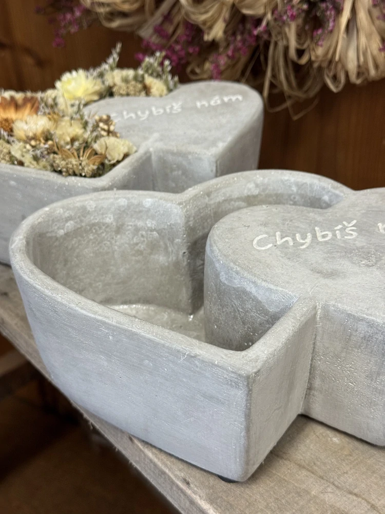 Betonové dvojité srdce "Chybíš nám" (bez sušinové vazby)