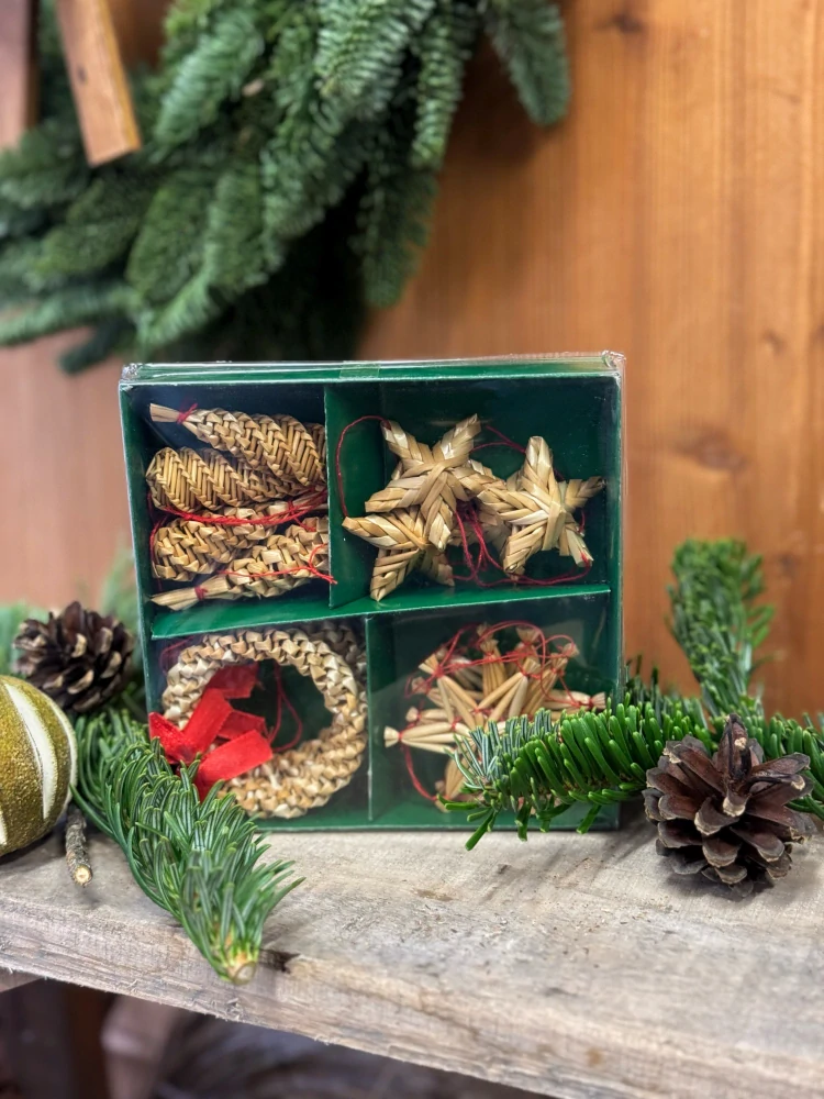 Vánoční ozdoba ze slámy - set 14 ks 